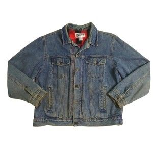 Rugged Wear Men's Large BOG Flannel Lined Denim Jacket Vintage 1990s Distressed